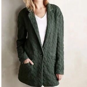 Cartonnier at Anthropologie Green Extended Houndstooth Textured Knit Blazer US M